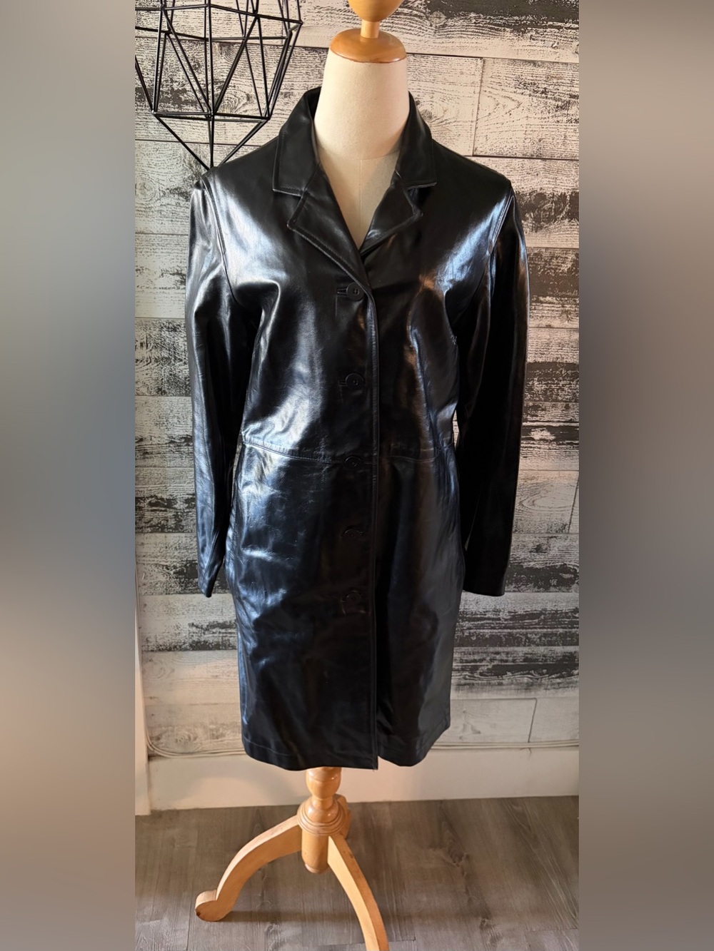 GAP Vintage Classic Black long Leather Coat - Women Jackets & Coats